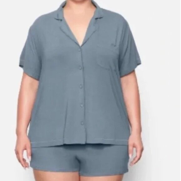 Skims Women Sleep Pajama Set XL Kyanite Short Sleeve Button Front - Picture 1 of 11